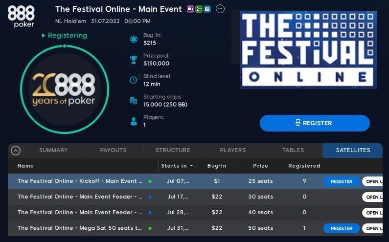 pokerlistings 888poker festival satelites online